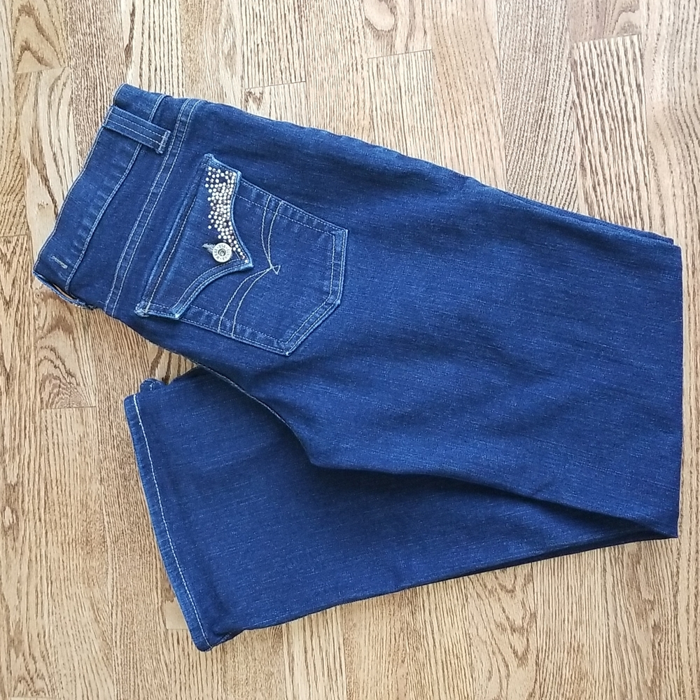 (XL) eunina Jeans U.S.A Dark Wash Embellished Denim Jeans Bling Classic